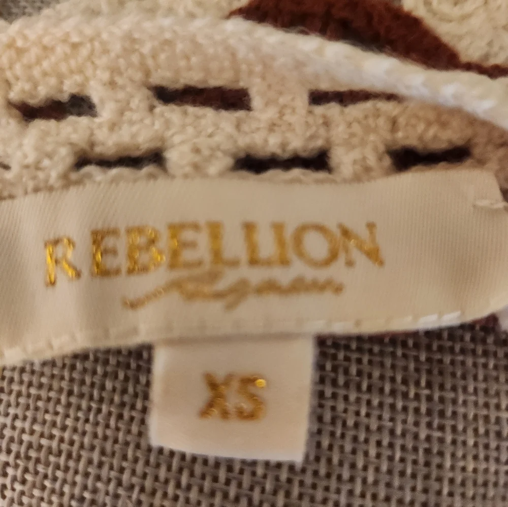 Rebellion Crochet Lace Top in Cream and Brown - Picture 2 of 6